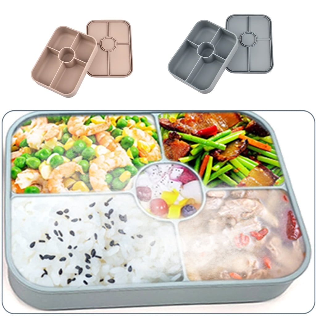 5 Compartment Silicone Lunch Box With Detachable Sauce Container Leak proof Microwave Safe Bentos Box For Office School