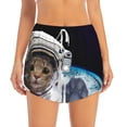 thumbnail image 3 of Uemuo Cat Astronaut Pattern Women's Athletic Shorts High Waisted Running Shorts with Liner Pockets Gym Elastic Workout Shorts-Small, 3 of 9