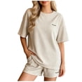 thumbnail image 2 of uublik Pajama Set for Women Short Sleeve Top and Loose Shorts Casual Comfy Soft Sleepwear for Nightwear Beige, 2 of 6