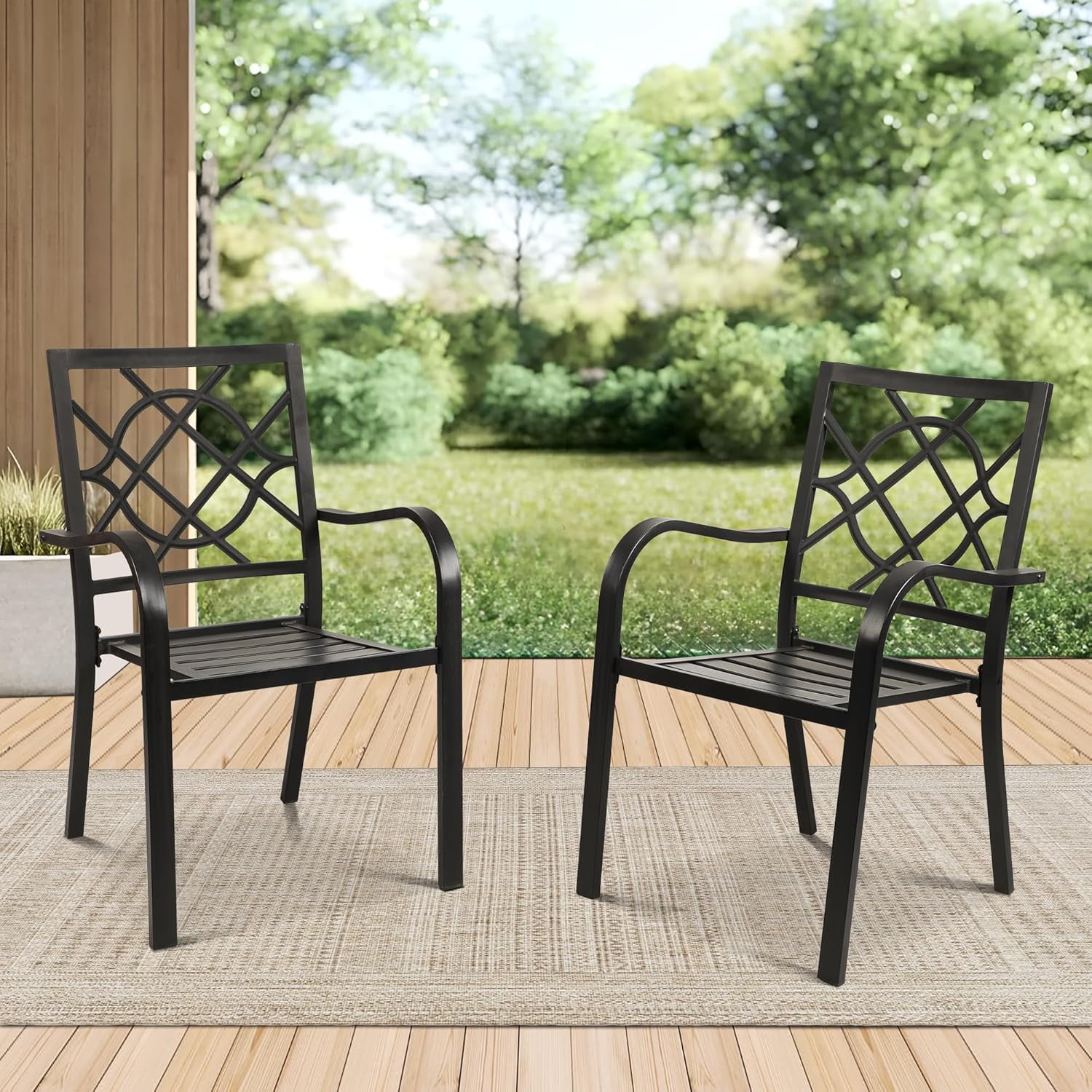 SOLAURA Patio Dining Chairs Outdoor Stackable Wrought Iron Chairs Set of 2 - Black