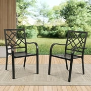 SOLAURA Patio Dining Chairs Outdoor Stackable Wrought Iron Chairs Set of 2 - Black