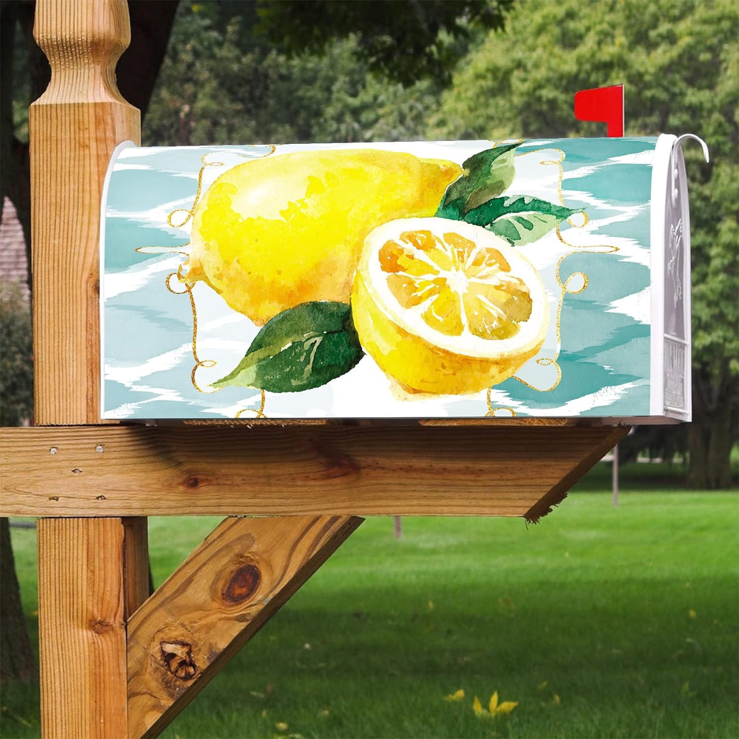 Yellow Lemon Decoration Mailbox Cover with Magnetic Strip Spring Summer Mailbox Wraps Post Letter Box Cover Standard Size 21" X 18" for Garden Outdoor Yard Decor