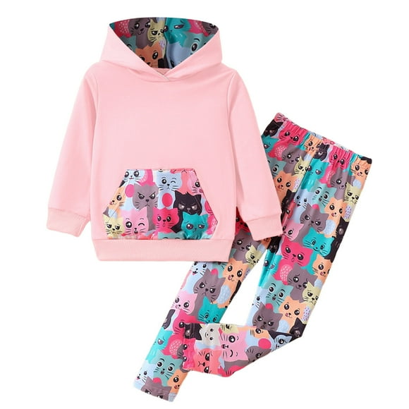 Gubotare Baby Girl Fall Outfits New Born Girls Clothes Cool Girl Print Tie Dye Hoodie Pullover Sweatshirts Leggings Teen Girl Clothes (Pink,110)