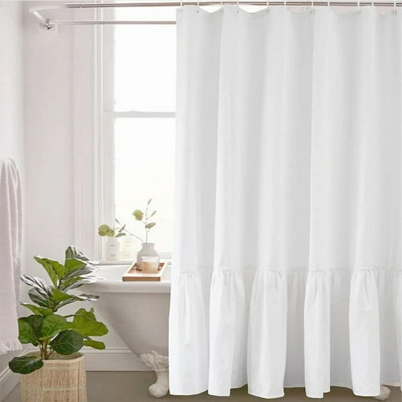XmhyTop-A 1 Piece Shower Curtain Farmhouse, Ruffle Hem, Linen, Country, Vintage, Rustic Shower Curtain, 183*183cm,Stylish Decor for Home Bathroom,White