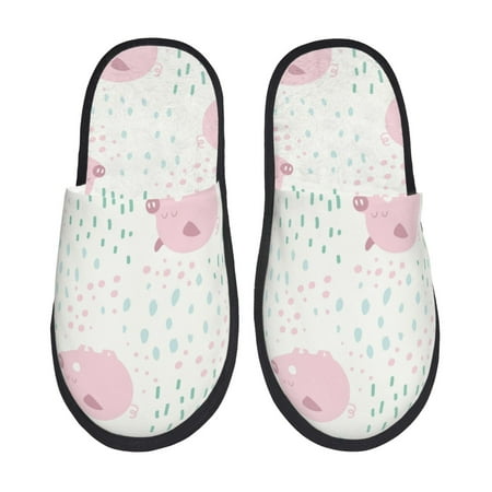 

Qekee Cute Pigs print Slippers for Women and Men Fluffy Cute Cozy House Slipper Funny Furry Bedroom Slippers for Women Indoor -Medium