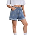 thumbnail image 2 of Yourumao Girls' Jean Shorts Embroidered Bow Elastic Waist Denim Shorts Rolled Hem Cute Summer Pants Casual Going Out Shorts with Pockets 8-14Y, 2 of 9