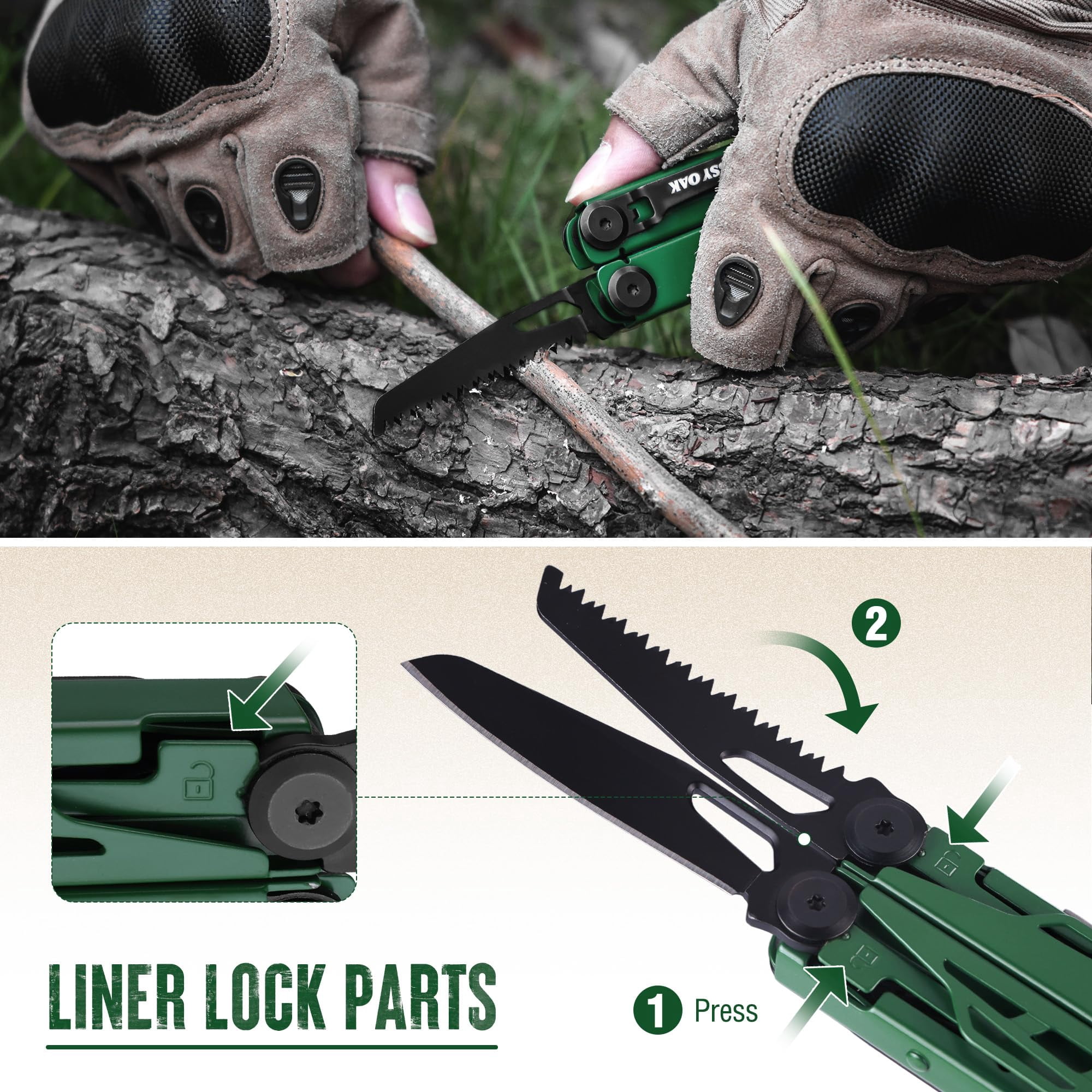 Mossy Oak Cnc-machined Multitool Pliers  27-in-1 Multi Tool With Pocket Fire Starter & Whistle Bottle Opener - Self-locking For Camping Hiking