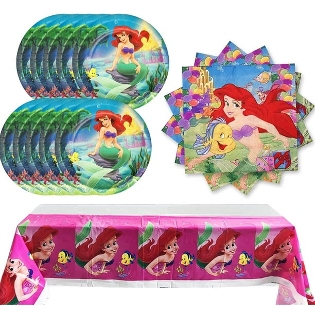Little Mermaid Party Supplies, Decorations and Favors for Princess Ariel  Birthday Party, Mermaid Paper Plates Napkins Table Cover for Girl's  Birthday KSCD Ocean Party - - 