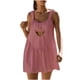 thumbnail image 1 of ICHUANYI ClearanceWomen's Fashion Sports Color Hollow Loose Strap Round Neck Dress Shorts Set(Pink, XXL) ICHUANYI WER20232080502290, 1 of 7