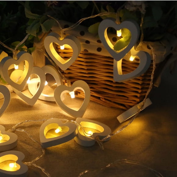Xihbxyly Luces Led En Forma de Corazón, 10 Led de Luz Blanca Cálida, a Pilas, Cable Transparente, Ideales para Navidad, Bodas y Fiestas, 1,25 M de Longitud, 3 V, 20 000 Horas de Vida Útil.