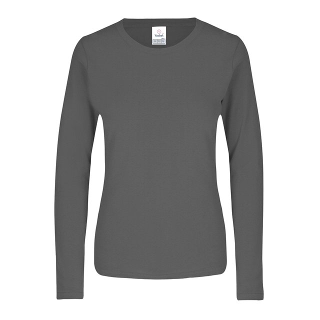 Playera Cuello Redondo Manga Larga para Dama, Color Gris, Talla Mediana, 100% Poliéster.