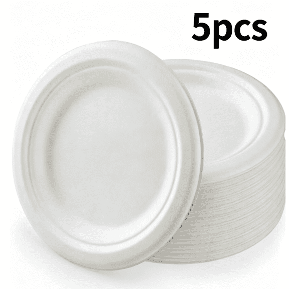 Disposable Paper Plates 6 Inch, Compostable Molded Pulp Plates for Party Picnic BBQ, Heavy Duty Biodegradable Eco-Friendly Appetizer Dessert Tableware – 5 Pack