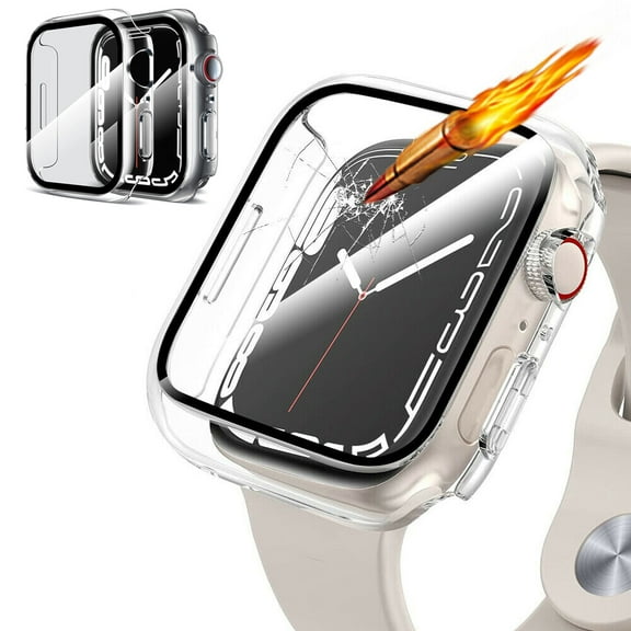 HOMEYA For Apple Watch Series 9 8 7 41mm Screen Protector Case, Full Cover Shockproof Hard PC Case with Tempered Glass for iWatch