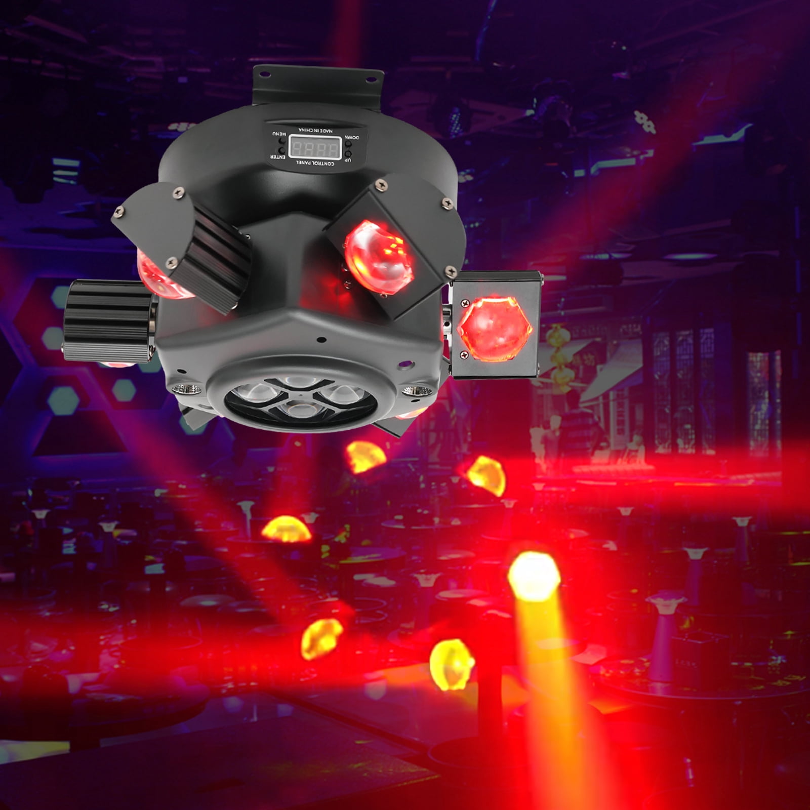 Dynamic Stage Lighting 6 Arm Bee Eye LED Beam Moving Head Laser Light, DMX512, Voice & Auto Control, 150W Power for Parties & Clubs