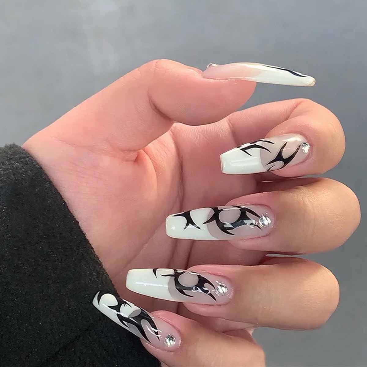 24pcs Coffin Nail Patch Glue Type Removable Long Paragraph Fashion Manicure  Save Time False Nails Patch New - Walmart.com