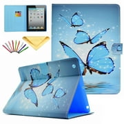 iPad 2 Case, iPad 3 Case, iPad 4 Case, Allytech PU Leather Flip Wallet Case with Auto Sleep/Wake Feature Smart Folio Stand Cover for Apple iPad 2nd/ 3rd/ 4th Gen, Blue Butterfly