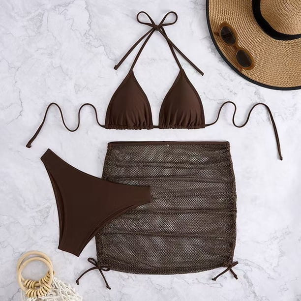 WILLBEST Traje de Baño Natacion Bikini Sexy de Tres Piezas con Cordones y Espalda descubierta para Mujer