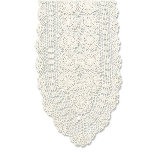 KEPSWET Cotton Handmade Crochet Lace Oval Table Runner Dresser Console Coffee Table TV Stand Decor Beige 14x36 inch