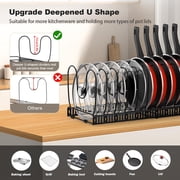 Housolution Pot and Pan Organizer, Expandable Pot Lid Organizer Rack with 14 Adjustable Dividers for Kitchen, Under Cabinet, Cutting Board, Bakeware, Black