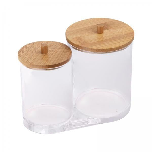 2x Hisopos Plásticos Del Palillo Del Oído Del Envase con Dispensador Del Organizador de La Tapa de Bambú para La Decoración Moderna Del Cuarto de Baño Zulema Bastoncillos de algodón acrílico