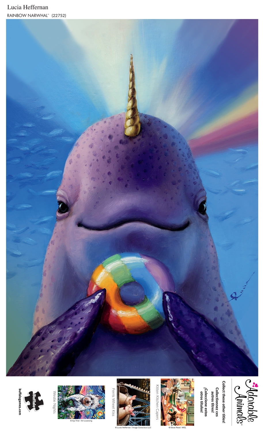 Buffalo Games 300-Piece Lucia Heffernan Rainbow Narwhal Jigsaw Puzzle