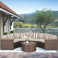 thumbnail image 2 of SOLAURA 5-Piece Patio Furniture Outdoor Half-Moon Sectional Sofa Set Patio Brown Wicker Conversation Set with Beige Cushions & Glass Coffee Table, 2 of 7