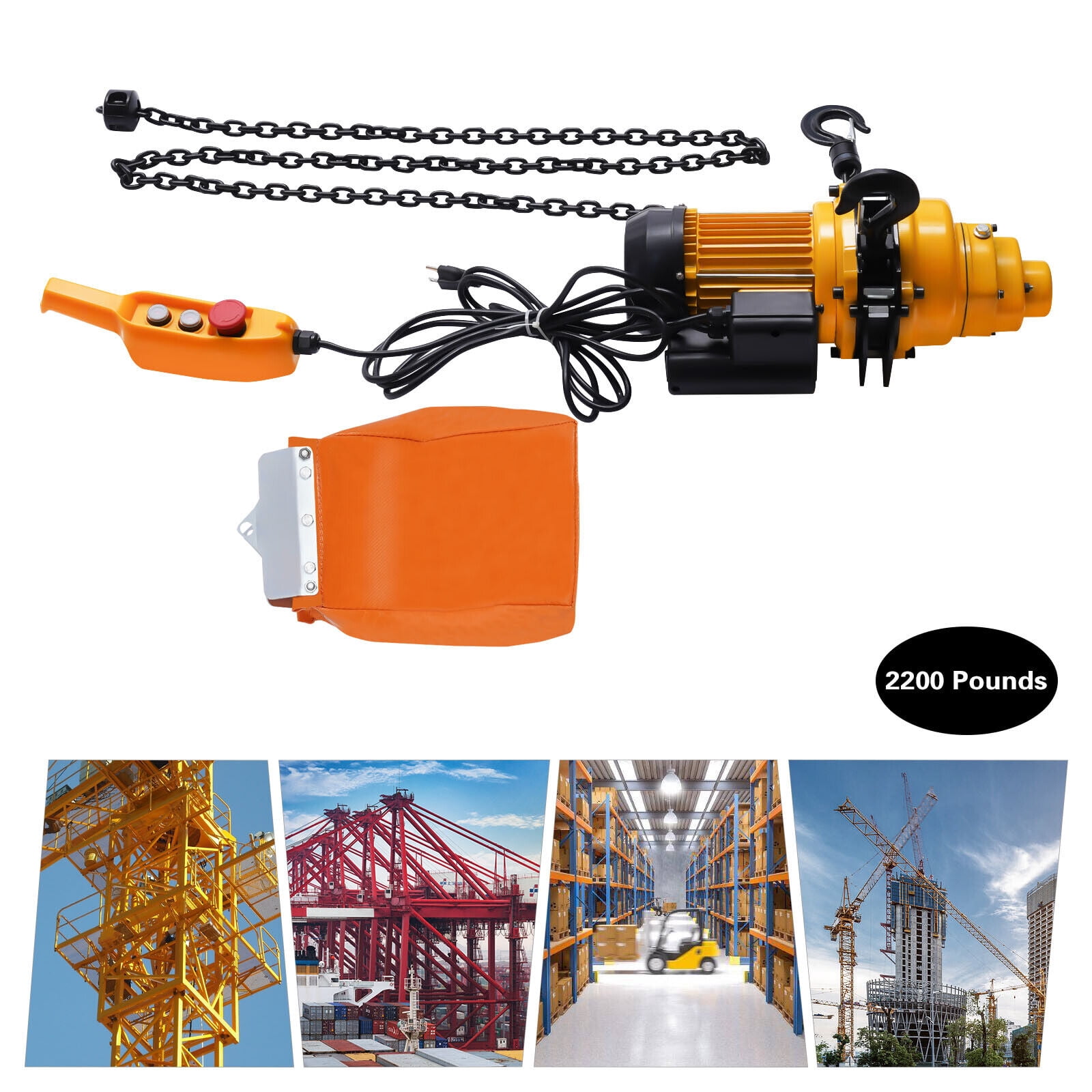 2200lbs/1Ton Electric Chain Hoist Single Phase Double Chain Crane Hoist 13' Lift Chain Hoist