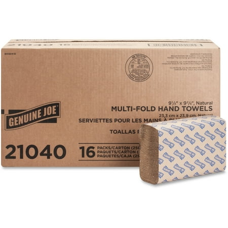 Genuine Joe Multi-Fold Natural Paper Towels  250 Count  (Pack of 16)