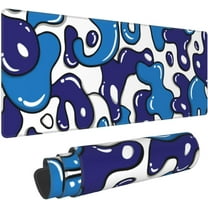 Navy Blue White Gaming Mouse Pad XL 31.5”x11.8” Anime Cool Desk Pad Geometric Japanese Desk Mat Non-Slip Rubber Base Stitched Edge Extended Keyboard PC Computer Pad Gaming for Home Office Work Desktop