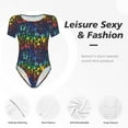 thumbnail image 4 of KLL Women 's Crew Neck Bodysuit Jumpsuits Magical Mushrooms and Flowers Print Short onesies Stretch T Shirts, 4 of 7