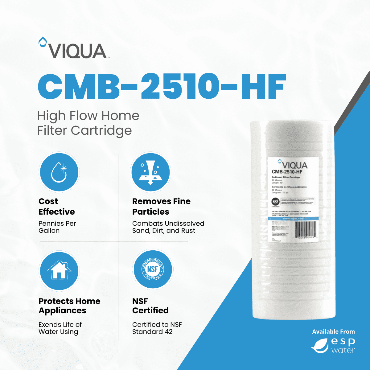 Viqua CMB-2510-HF Sediment Filter 20-Micron Cartridge 4.5 x 10 Inches for Integrated UV Systems