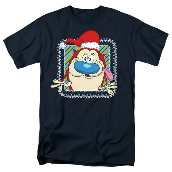 Ren & Stimpy Festive Stimpy With Christmas Santa Hat Unisex Adult T Shirt