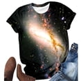 thumbnail image 4 of Womens Tops 2025 Women's Starry Galaxy 3D Print Glitter T-shirt Round Neck Short Sleeve Carnival Outfit Black, 4 of 4