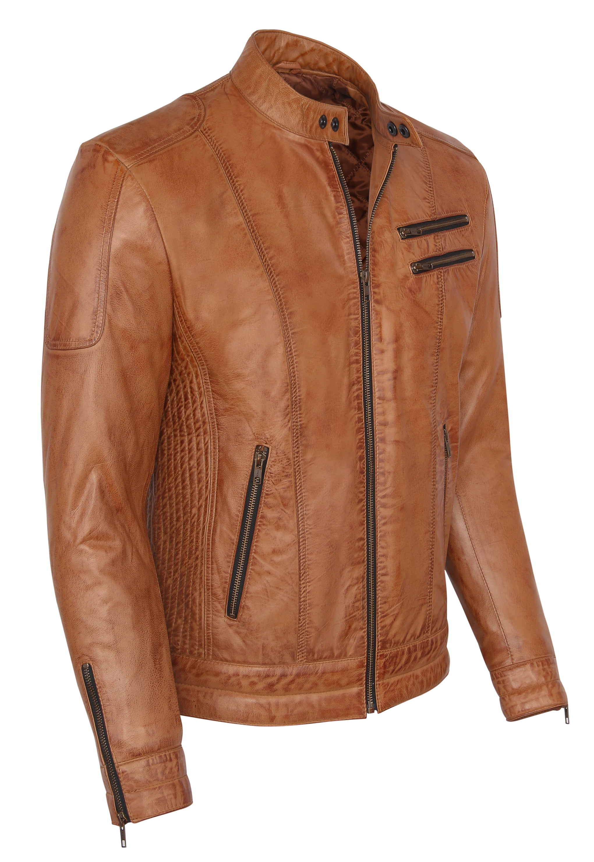 Skylinewears Leather Men S Sword Camel Genuine Lambskin Leather Biker Jacket Walmart Com Walmart Com