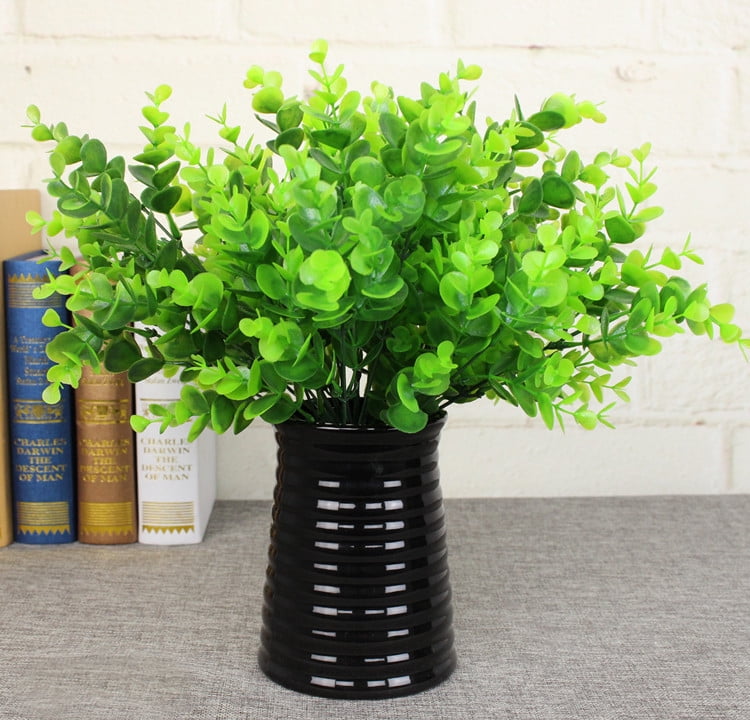 K-Cliffs 3pcs Artificial Green Shrubs Faux Eucalyptus Leaves Unpotted