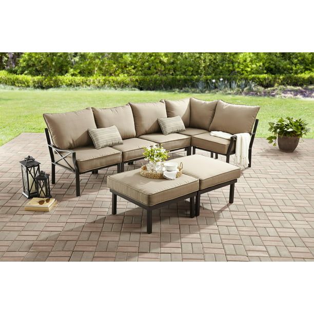 Mainstays Sandhill 7 Piece Outdoor Patio Sofa Sectional Set Beige Metal Com - Replacement Parts For Mainstays Patio Furniture