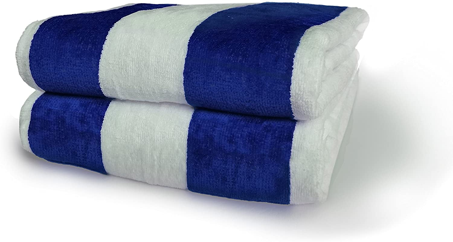 Cabana Striped Beach Towels 30x60 2Pack (Royal Blue/ White) Terry