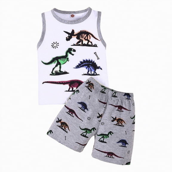 HCNTES Kids Little Boys' Clothing Sets,Casual Short Sleeve T-shirt and Short Sets Toddler Boys Summer Clothes 2pcs(12-18 Months,a49-White)