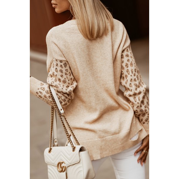 ABPHQTO Suéter tipo jersey con cuello en V y manga raglán de leopardo para mujer