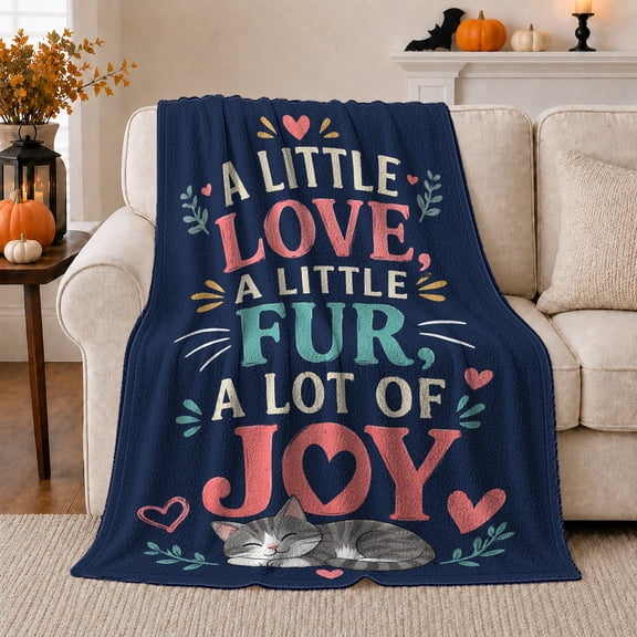 Little Love Little Fur Lot Of Joy Cat, Playful Pet Portrait Pattern, Warm Flannel Blanket for Living Room and Reading Nook, Cat Lovers Friendship Gift, Pet Lover Home Decor