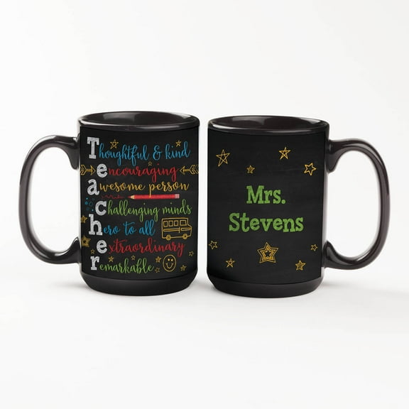 Personalized Teacher Black Coffee Mug - 15 oz