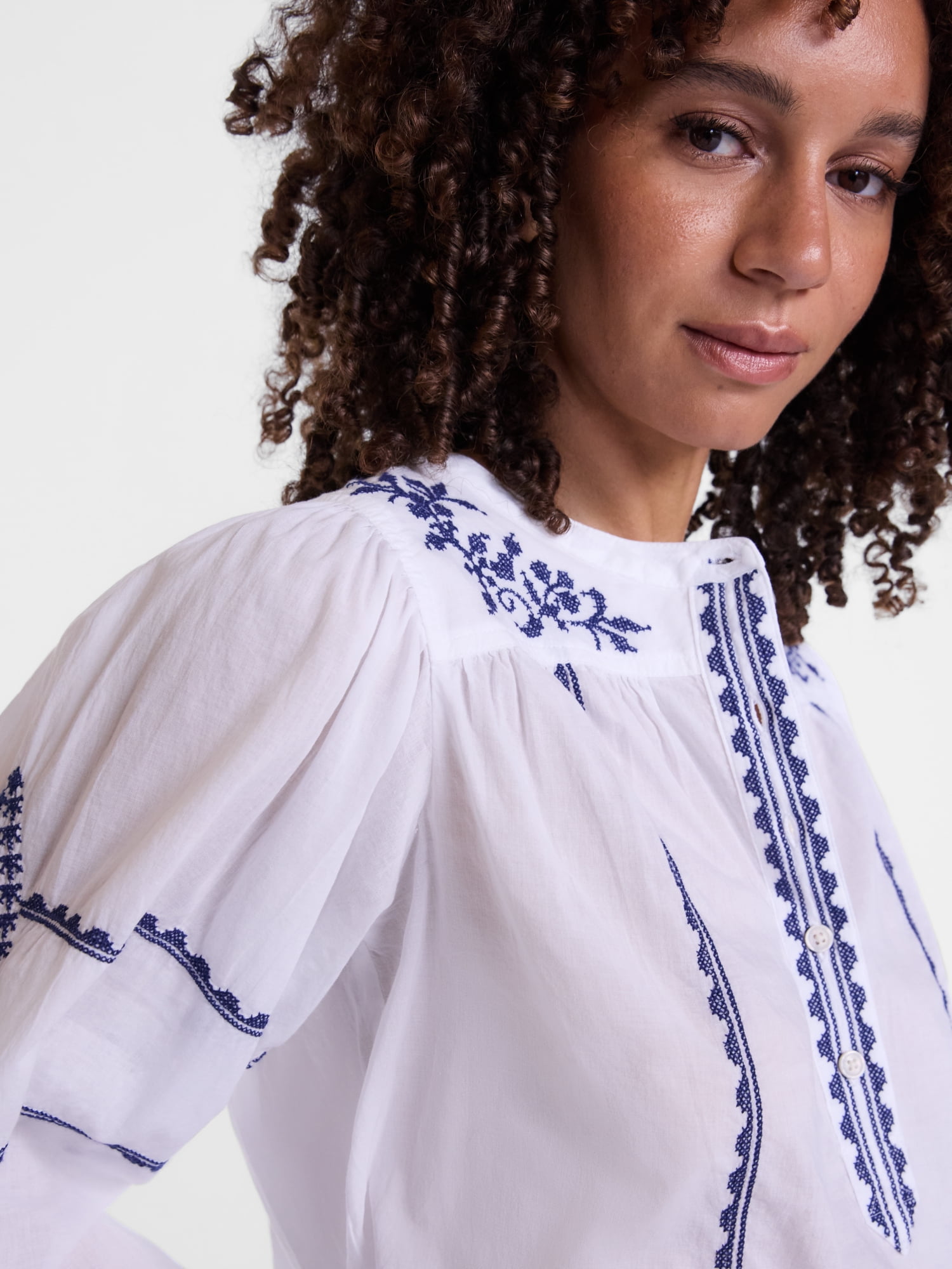 Scenario Women's and Women's Plus Embroidered Top with Long Sleeves, Sizes XS-4X
