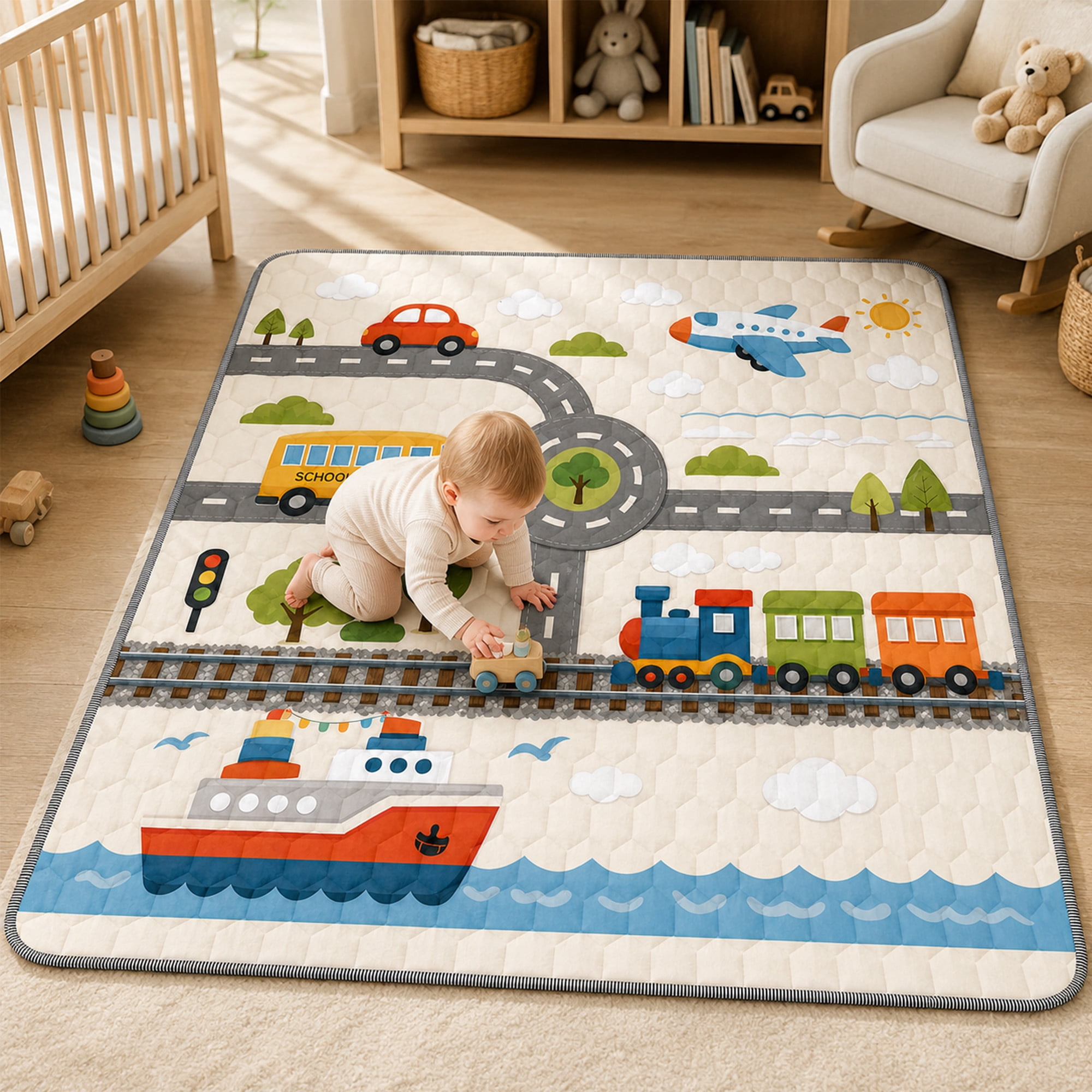 BEAUTYPEAK Large Baby Play Mat, 71"x79" Crawling Mat for Floor, Non-Slip Foldable Mat for Toddlers and Babies
