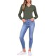 thumbnail image 2 of Blusas de líneas onduladas para mujeres, con cuello notch, botones y mangas largas, talla XL, color verde, 2 of 6
