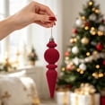 thumbnail image 2 of Beautynvta 6 Pcs Christmas Tree Ornaments, Velvet Cone Shaped Hanging Ornaments for Christmas Tree, Flocked Shaped Christmas Balls for Christmas Party Decorations, 6.69"x1.57"x1.57", Red, 2 of 5