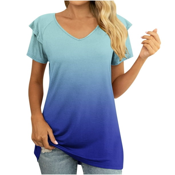 Blusa de manga con volantes y túnica recortada para mujer, informal, sexy, a la moda, para verano OAVQHLG3B Store lin121212