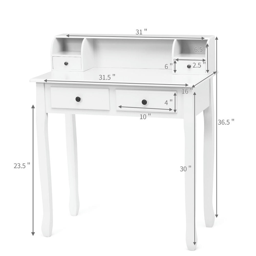 Demi Bonn Removable Floating Organizer 2-Tier Mission Computer Vanity Desk, Small Home Office Desk Study Writing Table, White
