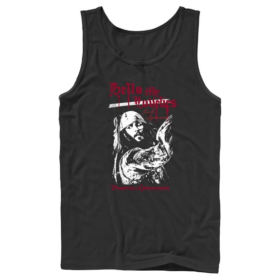 Men's Pirates of the Caribbean: Curse of the Black Pearl Jack Sparrow Hello My Lovelies  Tank Top Black 2X Large