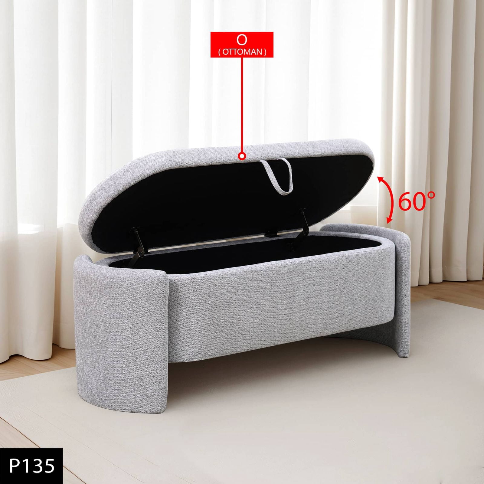 Storage Bench Modern Upholstered Ottoman Bench Window Entryway Bench for Bedroom, Living Room, Light Grey