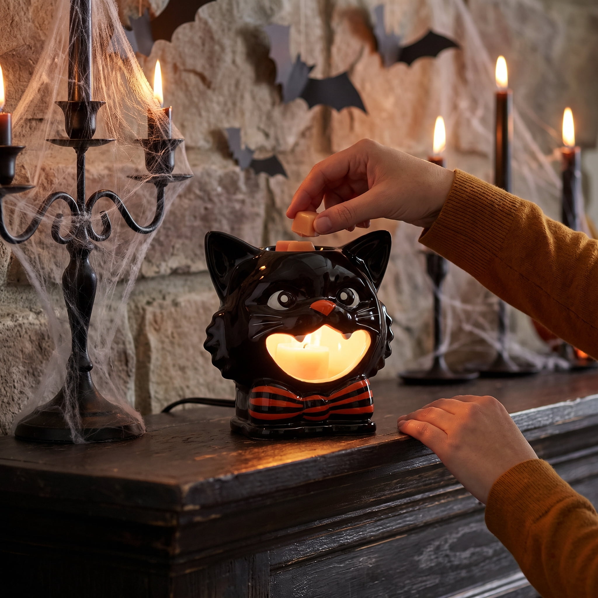 Ceramic Black Cat Electric Wax Warmer, Black, Halloween by Way To Celebrate